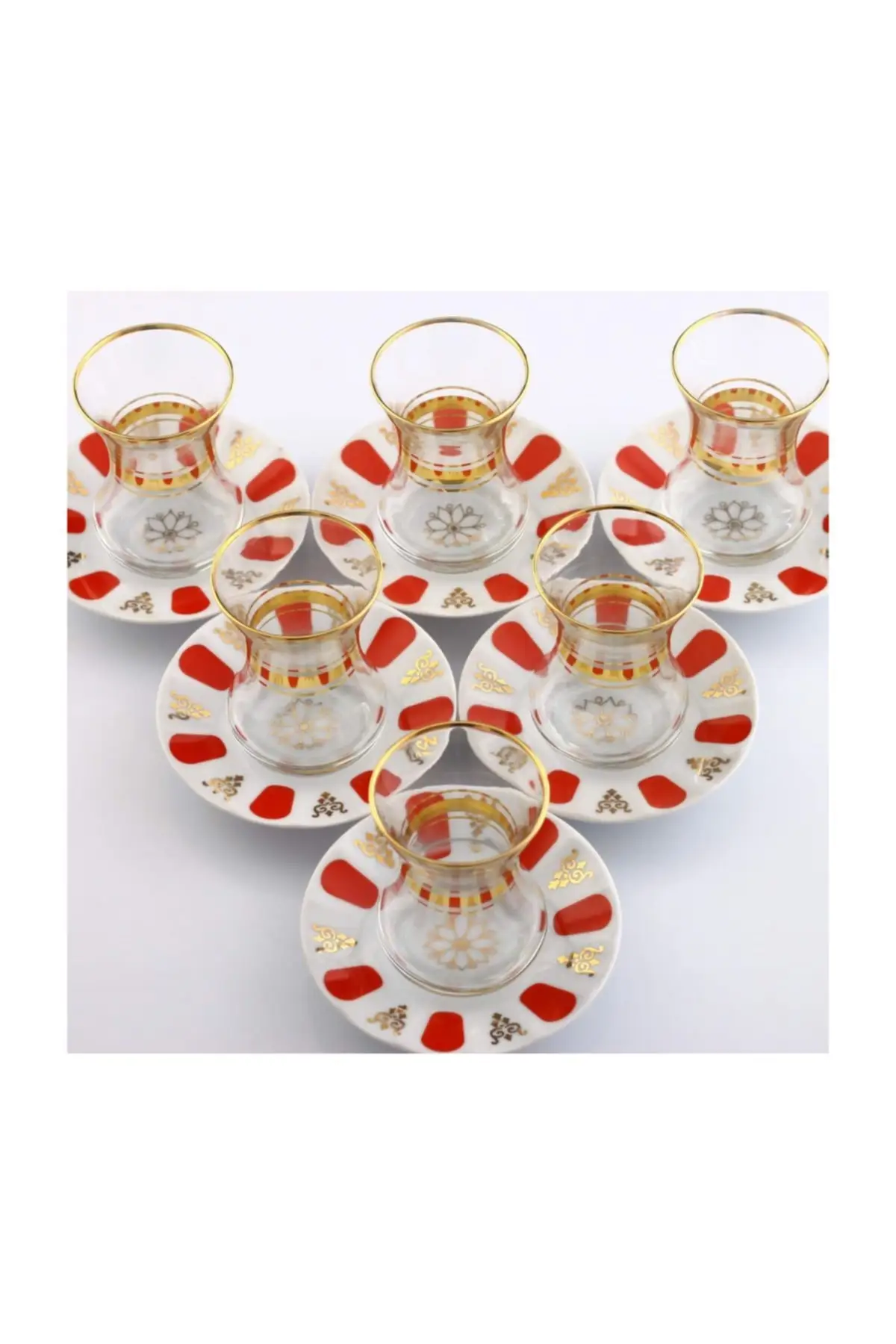 

Uras 12 Piece Tea Set Porcelain Dish Gold Gilded Gold Turkish Tea Cup Glass Cup