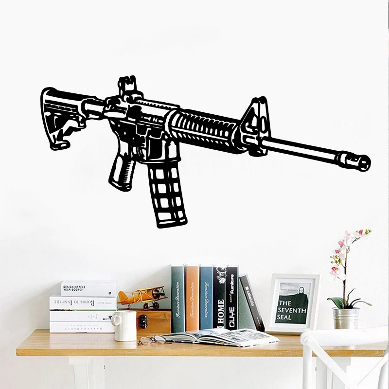 Gun Ammo M16 Wall Sticker Kids Room Playroom Army Solider Weapon Wall Decal Teen Bedroom Home Decor