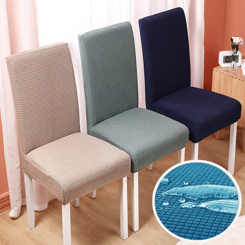 Dining Room Chair Covers Waterproof Elastic Jacquard Chair Cover With Back Anti-dirty Checked Stretch Fabric For Protector Chair