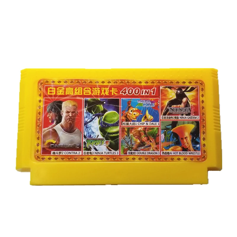 Newest 400 in 1 game card for 8 bit video game console yellow color 60 pin game cartridge