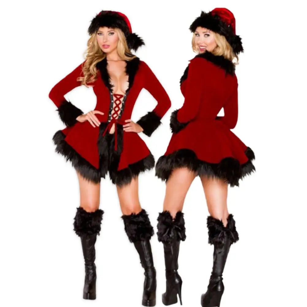 Women Sexy Cosplay Dress with Costume Hat Set Santa Claus Party Props New Women's Festivals Performances Role-playing Clothing