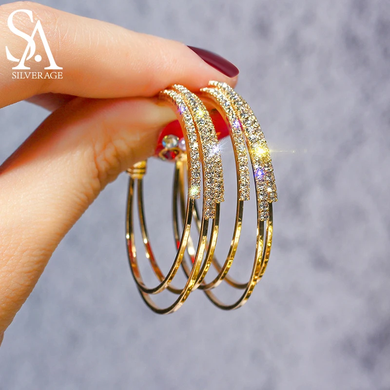 

SA SILVERAGE 925 Silver Needle Geometric Circle Earrings Europe and America Korea C-Shaped Women Charms Summer Fashion Jewelry