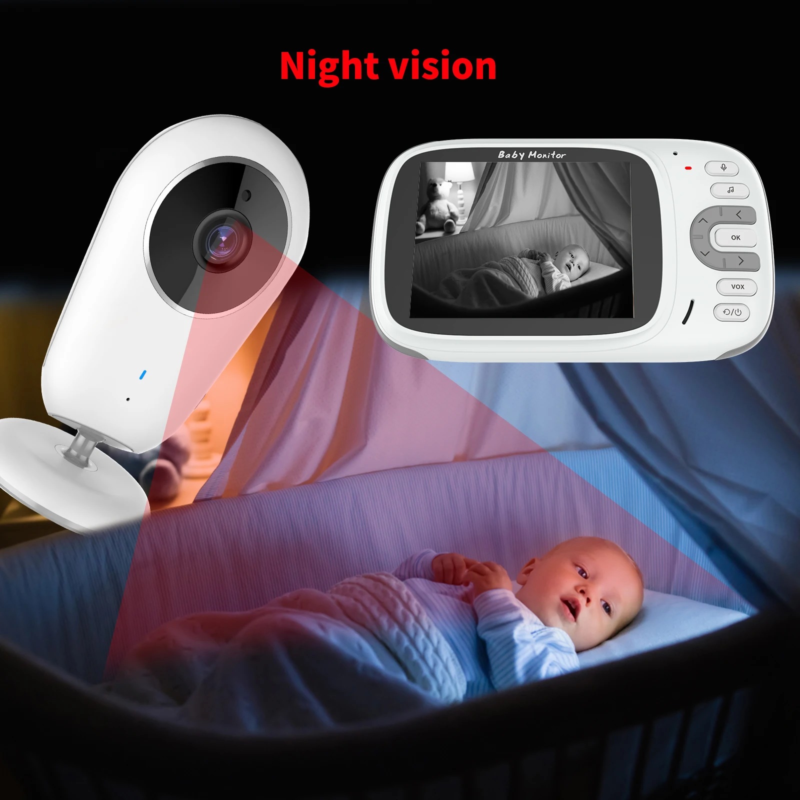 VB609 Smart Babyfoon 3.2-Inch Kleuren Lcd-scherm Video Twee-weg Intercom Babyfoon Camera Babykamer surveillance Camera