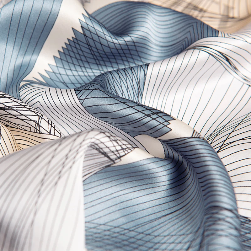 100% Natural Silk Square Scarf Women Casual Neckerchief Silk Headscarf Chinese Silk Foulard Femme Print Geometric Bandana65x65cm