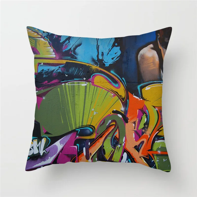 Graffiti Cushion Cover Polyester Square Cushion Cover Bedroom Cushion Cover Home Bedroom Decoration Cushion Cover 45 * 45cm.  ..