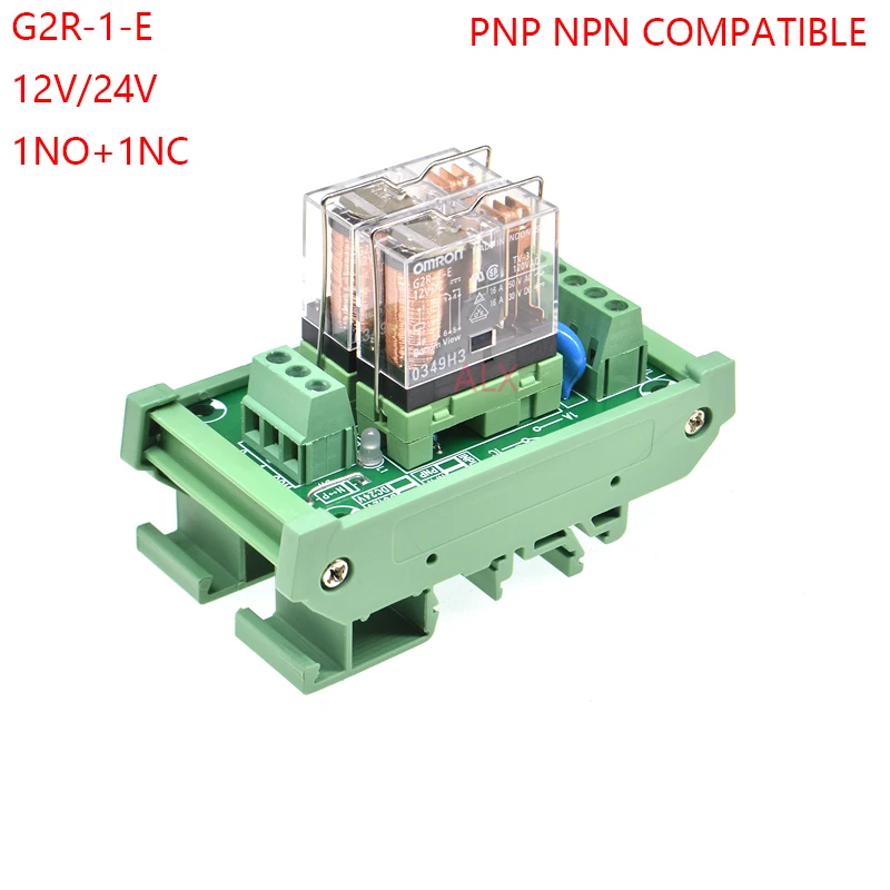 2 Channels 1 SPDT DIN Rail Mount G2R-1-E 16A 12V 24V DC Interface Relay Module PNP NPN compatible