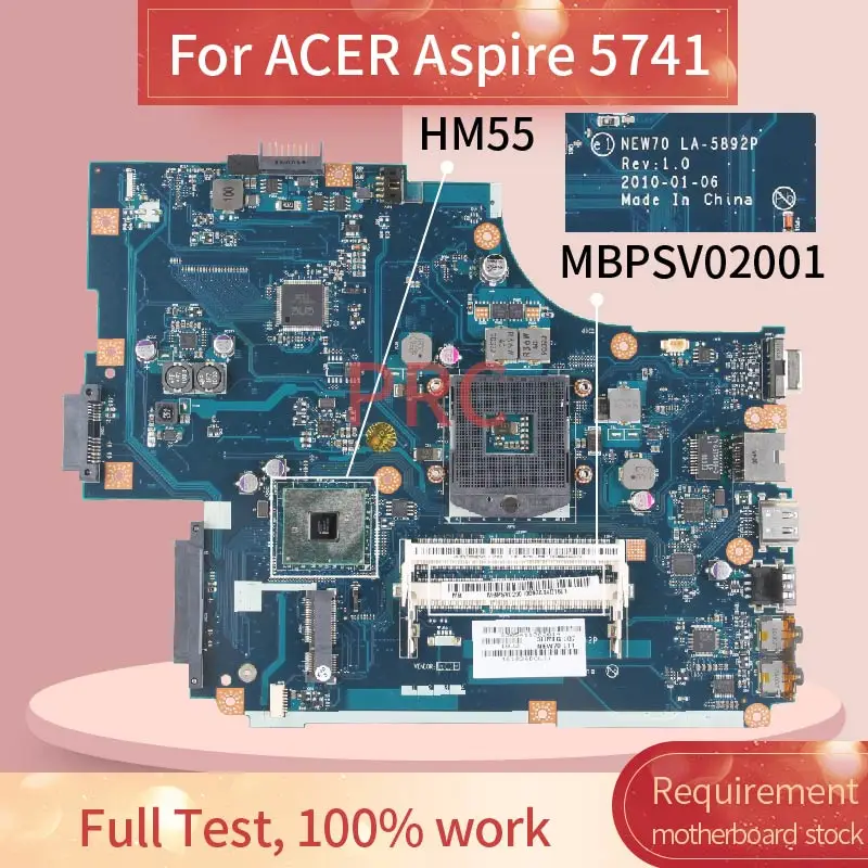 NEW70 LA-5892P For ACER Aspire 5741 5741G 5742 Gateway NV59C Laptop Motherboard MBPSV02001 HM55 DDR3 Notebook Mainboard