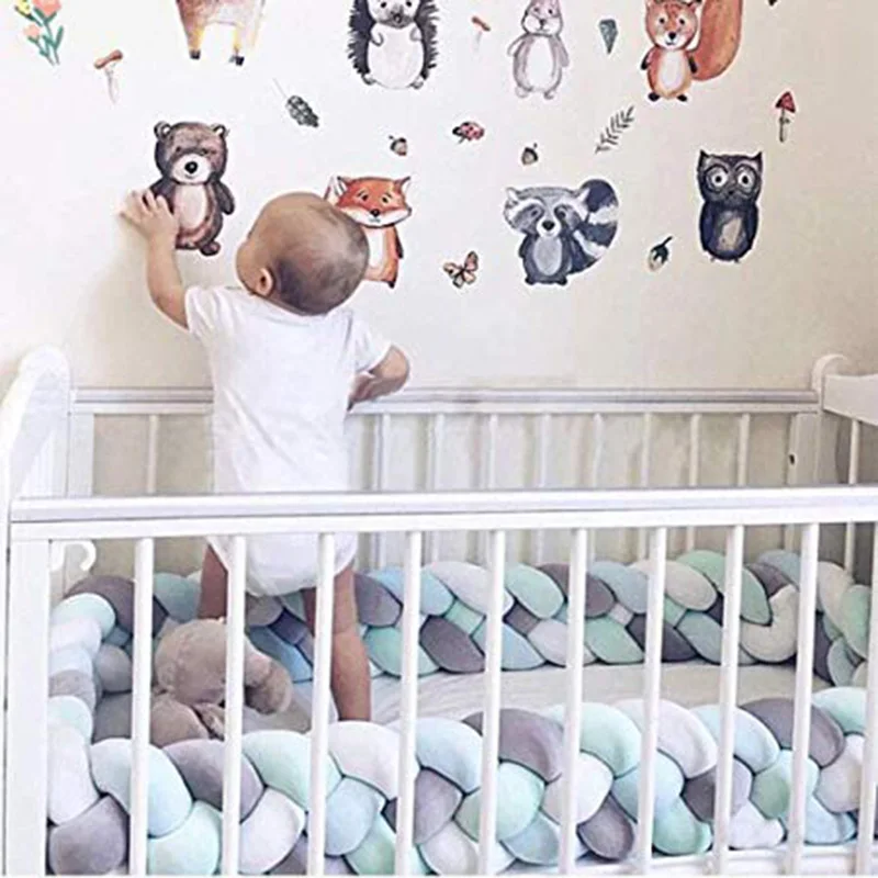 Baby Braided Bed Crib Bumper Breathable Knotted 4 Braided Plush Nursery 4 Strand Cradle Bumper Newborn Crib Soft Pillow Sleeping