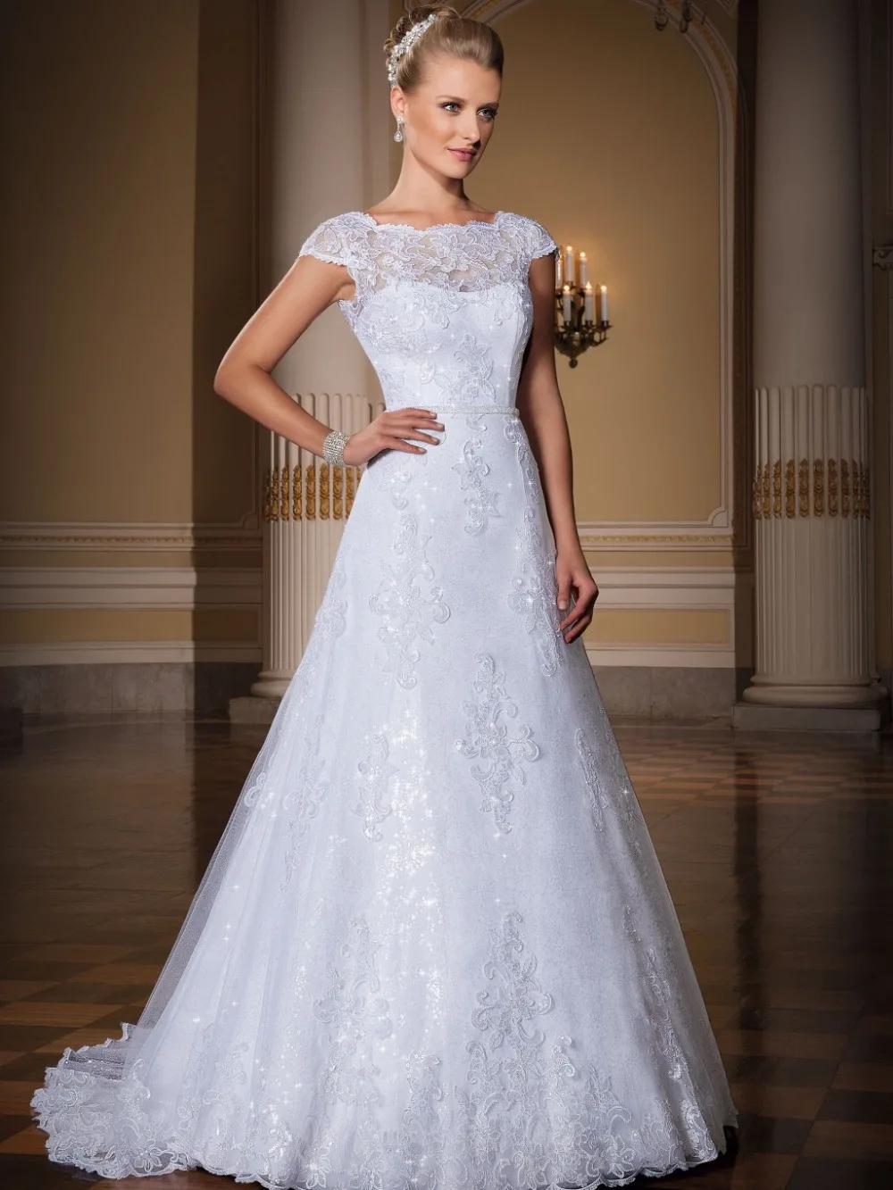 Vestido de casamento a 라인 Illusion Neck vestido de noiva 2019 웨딩 드레스 로맨틱 로브 드 mariage 웨딩 드레스