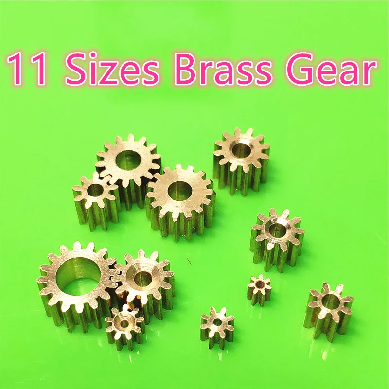 

11 Sizes Brass Shaft Gears Metal Motor Teeth Copper Axis Gears Sets 1mm 2mm Hole Diameter DIY Helicopter Robot Toys Dropshipping