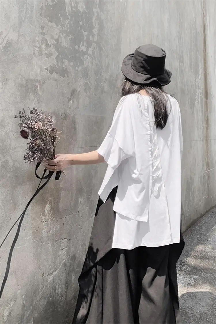 Ladies summer new solid color round neck back fence strap fake two short sleeve T - shirt half sleeve fashion
