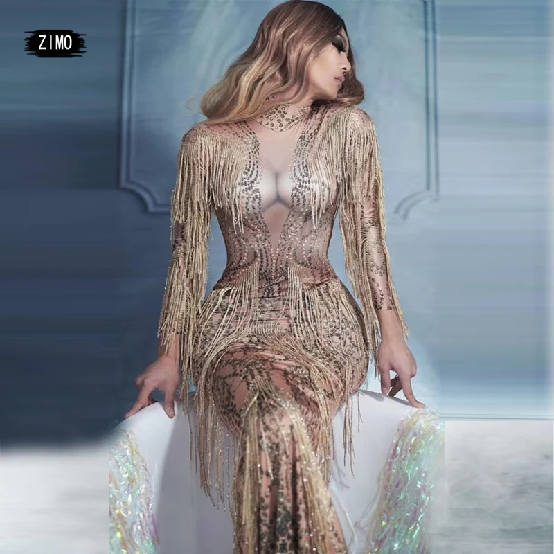 

high quality dress rhinestone fringed birthday party wedding nightclub concert DJ singer dancer performance drag queen costumes
