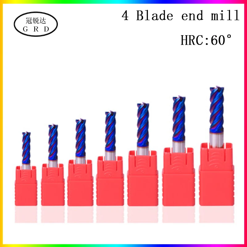 HRC60° 4 Flute end mill 1.5mm 1~20mm 6mm 8mm 12mm collet lathe tool holder CNC carbide metal router bit milling cutter metall