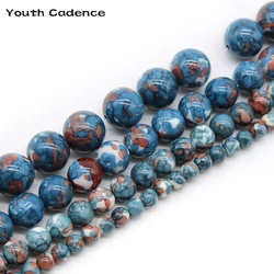Natural Stone Blue Black Colorful Rain Jaspers Round Loose Beads For Jewelry Making DIY 4 6 8 10 12mm Bracelet Accessories 15
