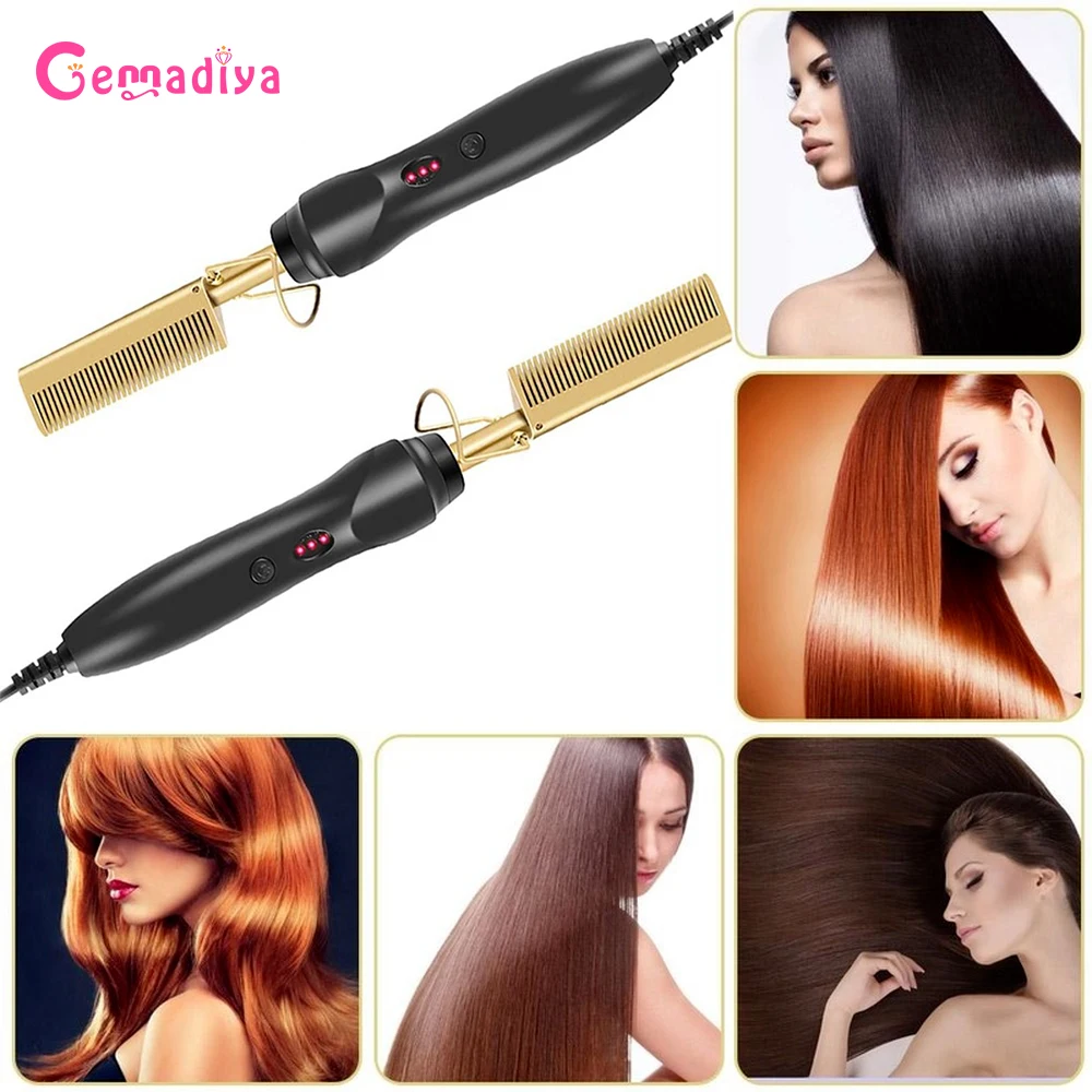 

3 in 1 Hair Straightener Flat Irons Hot Heating Comb Straighteners Brush Curler Pressing Hair Straight Styler Curling Iron Comb