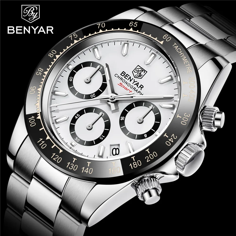 BENYAR New Watches Men Luxury Brand Chronograph Male Sport Watches Waterproof Stainless Steel Quartz Watch Relojes Hombre