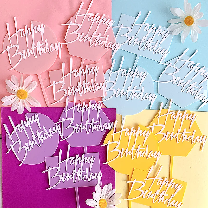 New Acrylic Happy Birthday Cake Topper Cute Candy Colors Cupcake Topper For Baby Shower Girls Birthday Party Cake Decorations