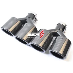 2PCS Universal Dual Glossy Curly Carbon Fiber Black Exhaust Tip Stainless Steel Exhaust Muffler Pipe  For E90