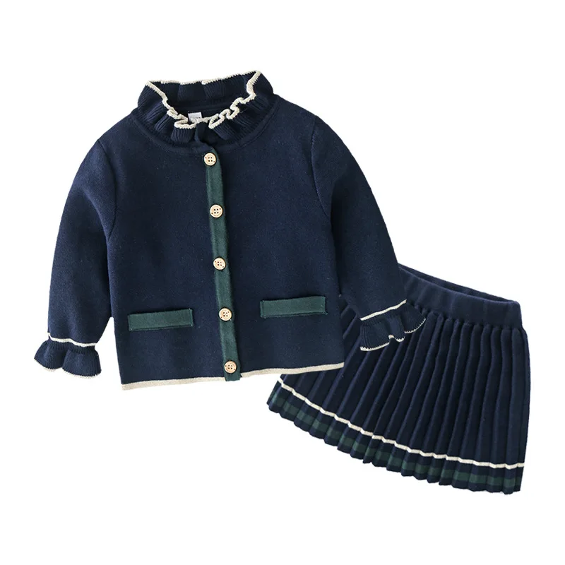 IYEAL Spring New Arrival Girls Fashion Clothes Set 2 Pieces Suit Sweater Tops Jacket + Knitted Skirt Kids Sets Girls Clothing