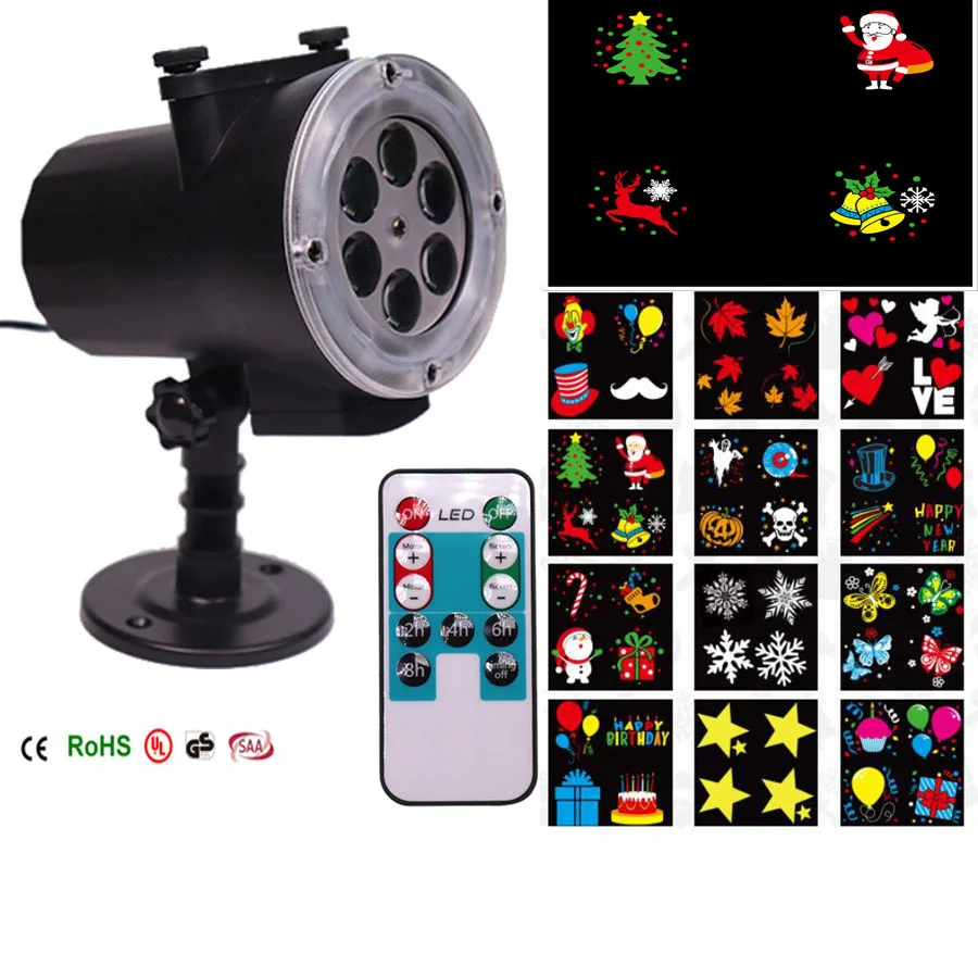 Led highlight HD 12 pattern plug-in Card Feilin projection lawn lamp led outdoor Christmas snowflake film projection