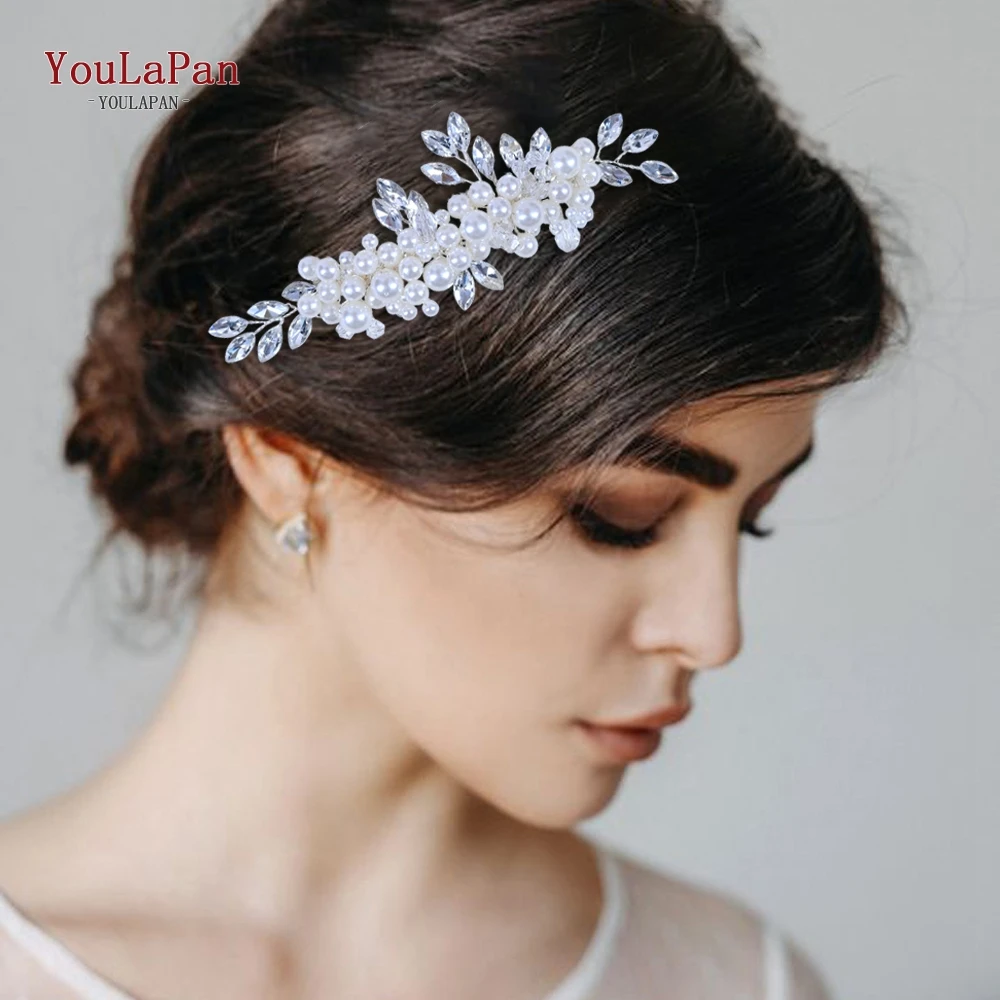 YouLaPan HP13 Silber Braut Kopfbedeckung Luxus Kristall Hochzeit Haarnadeln Haarkamm Elegante Imitationsperle Haarkamm Haarspange