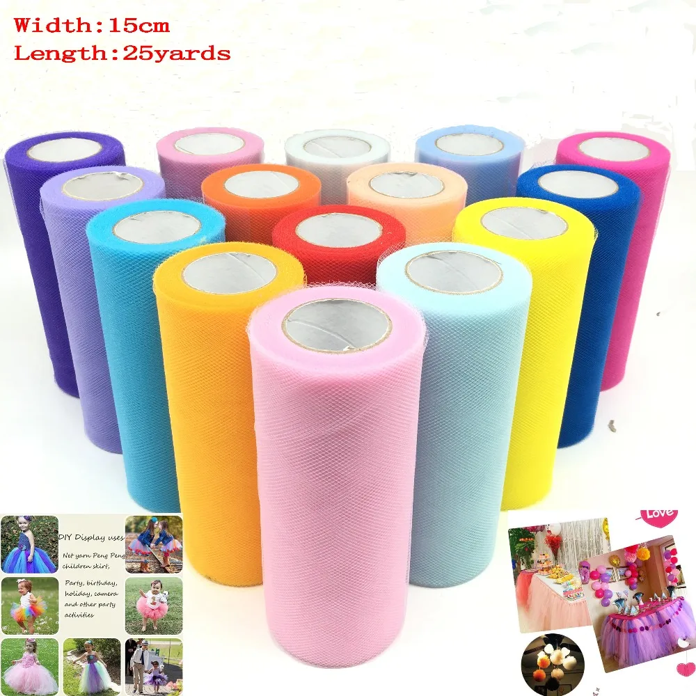 Tulle Roll Spool 25 Yards 15cm Wedding Table Runner Tutu Roll Crystal Tulle White Organza Tutu Skirt Baby Shower Party Supplies