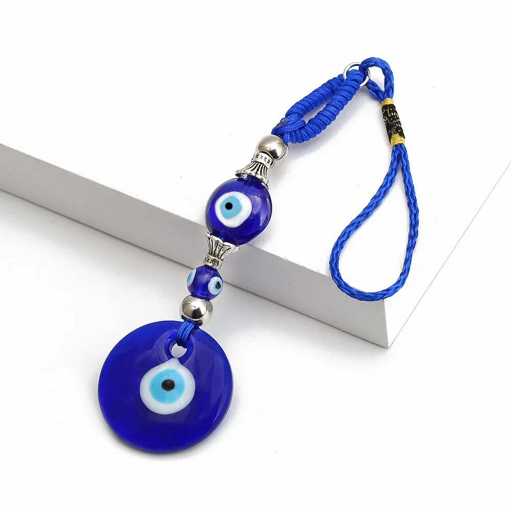 EVIL EYE Blue Turkish Evil Eye Beads Round Pendant Wall Hanging Decorations for Home Living Room Car Hanging Decoration BE152