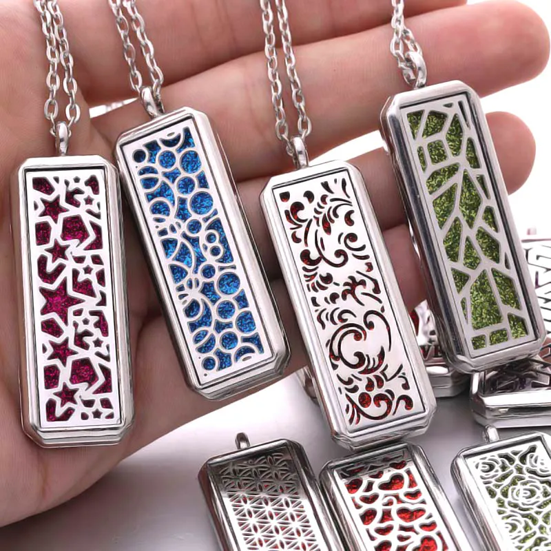 2019 New Glamour Aromatherapy Pendant Square Stainless Steel Necklace Essential oil Perfume Diffuser Locket Romantic Accessories