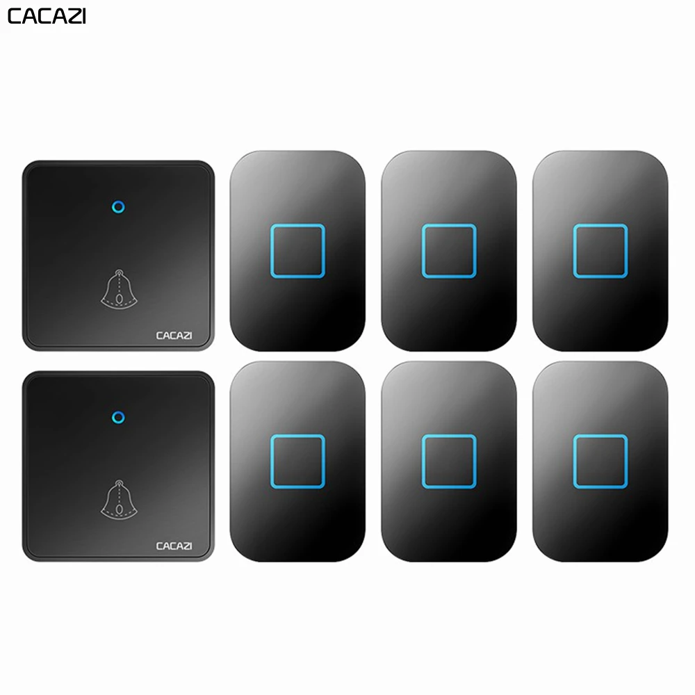 

CACAZI Wireless Doorbell Waterproof 300M Remote CR2032 Battery US EU UK Plug Smart Home Ring Bell Chime 2 Transmitter 6 Receiver