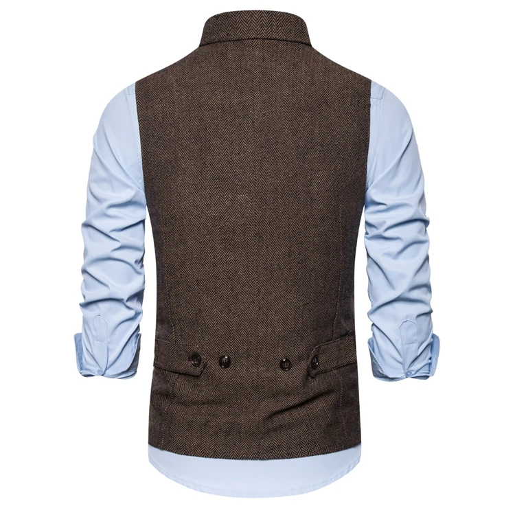 Mens Double Breasted Brown Suit Vest 2019 Brand Casual Solid Color Business Sleeveless Waistcoat Gentlemen Chalecos Para Hombre