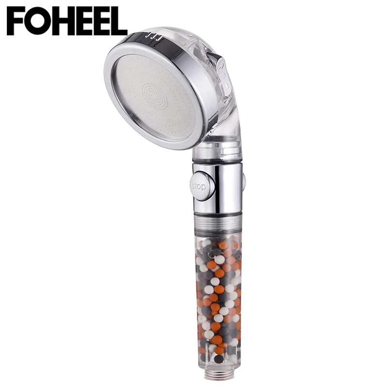 FOHEEL One Button to Stop Shower Head for Bathroom Home Usage Three Modes Water Spraying Function Filtered Bath Accessories