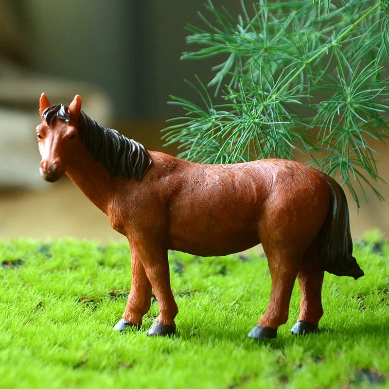 Simulation Cute Horse & Cattle Figurine Animal Model Crafts Action Figure Home Decor Miniature Fairy Garden Decoration Accessory