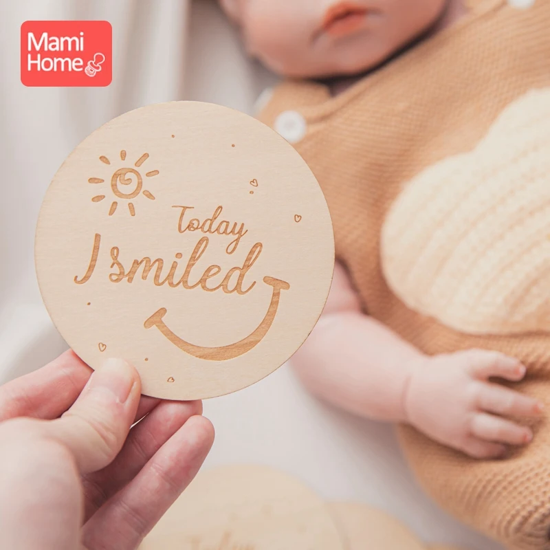 5pc/ Set Newborn Wooden Double-sided Pattern Milestone Cards Handmade  Memorial Commemorative Photo Accessories newborn Gifts