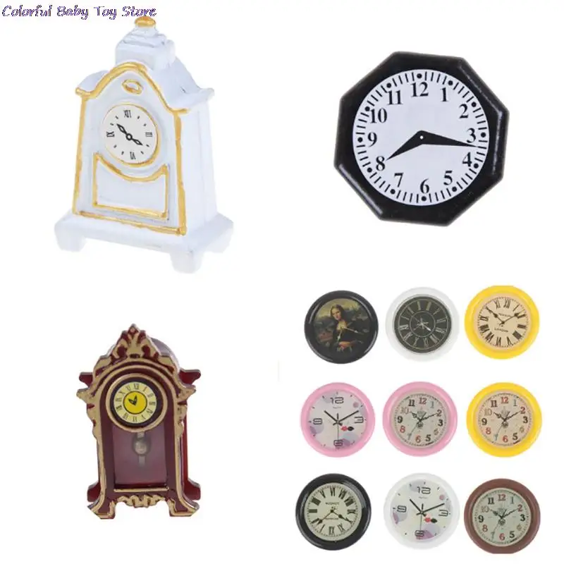 Hot Sale 1:12 Scale Resin Dollhouse Wall Clock Play Doll House Miniaturas Home Decor Accessories Toy Pretend Play Furniture Toy