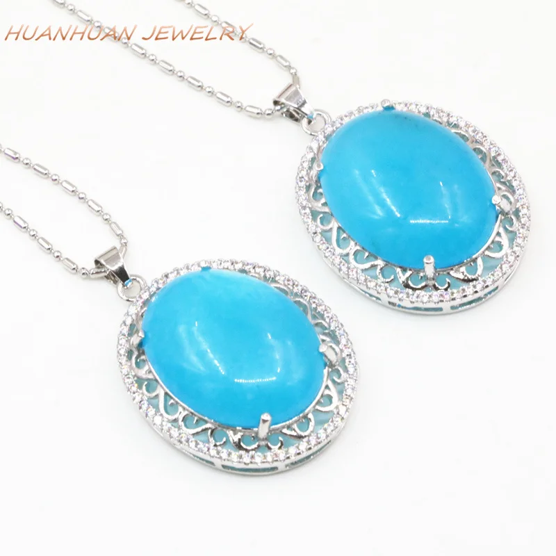 Fashion Collar Necklace Pendant Luxury Zircon Inlay Natural Blue Stone Jades Chalcedony Choker Pendants Jewelry 25x33mm B3313