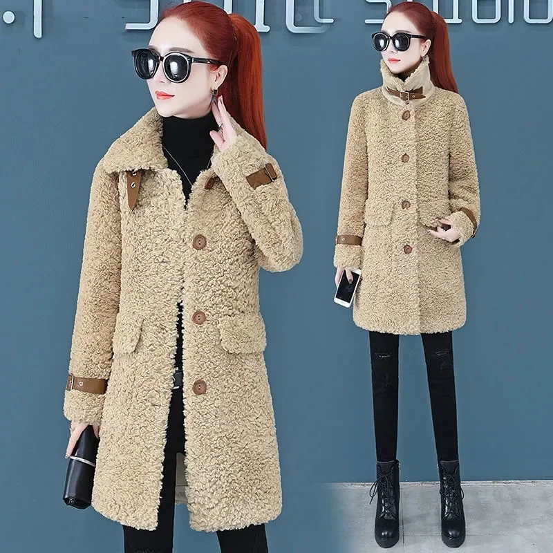 2021 Thick And Warm Lamb Velvet Jacket Women\'s Mid-Long Autumn Winter Popular Faux Fur All-In-One Particle Velvet Coat Female