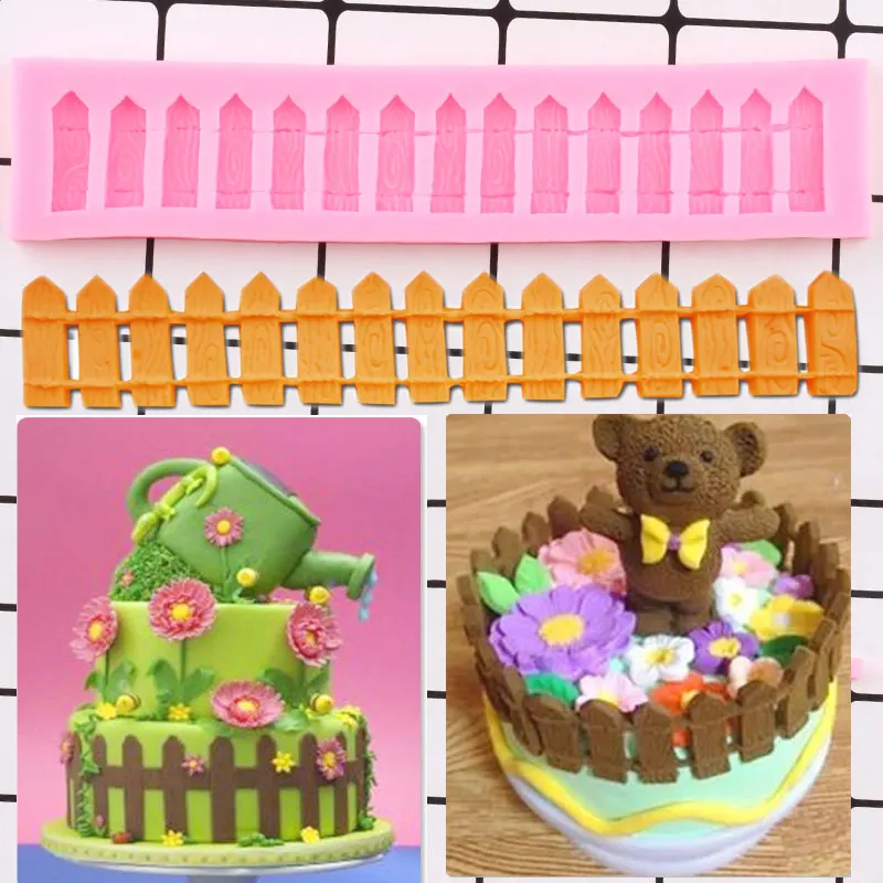 3D Fence Cake Border Silicone Mold DIY Baby Birthday Cupcake Topper Fondant Cake Decorating Tools Candy Chocolate Gumpaste Mould