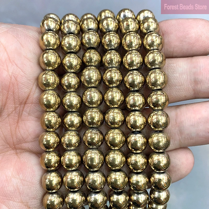 Smooth Light Gold Plated Hematite Beads Round Loose Beads for Jewelry Making DIY Charms Necklace Bracelet 15