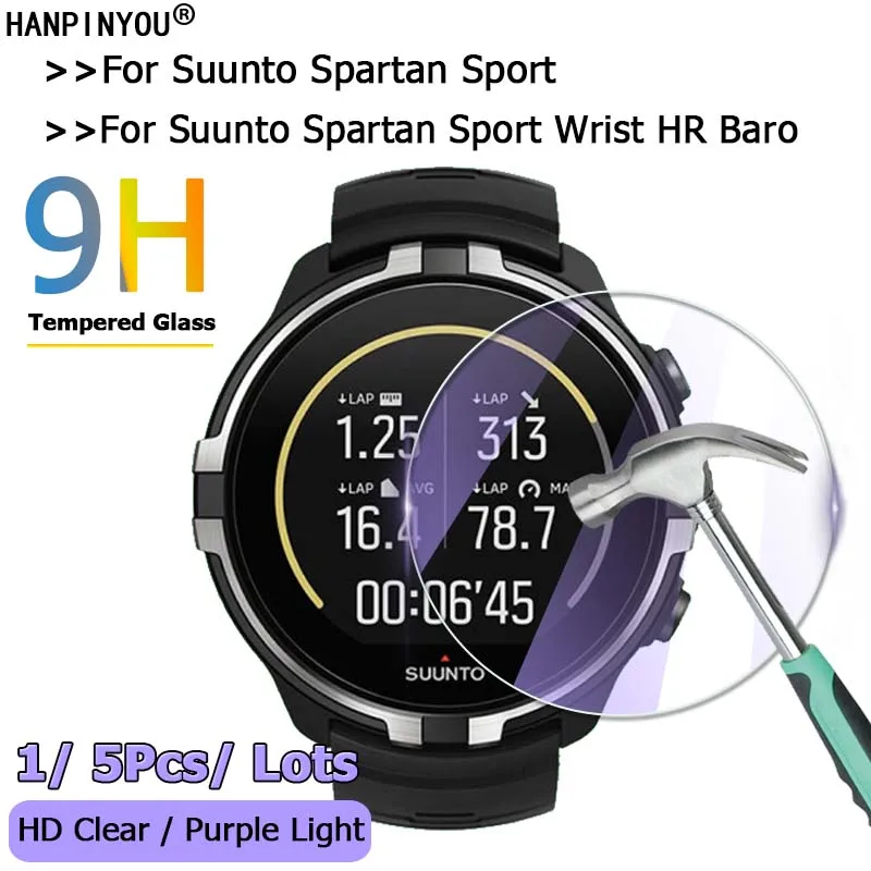 For Suunto Spartan Sport Wrist HR Baro GPS Watch Ultra Clear / Anti Purple Light 2.5D Tempered Glass Film Screen Protector Guard