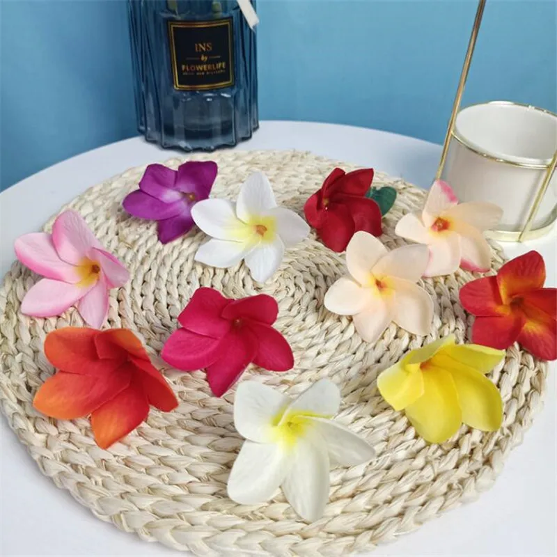 100pcs Silk Frangipane Frangipani Flower Heads 6cm 9cm Artificial Tropical Hibiscus  Flower Heads