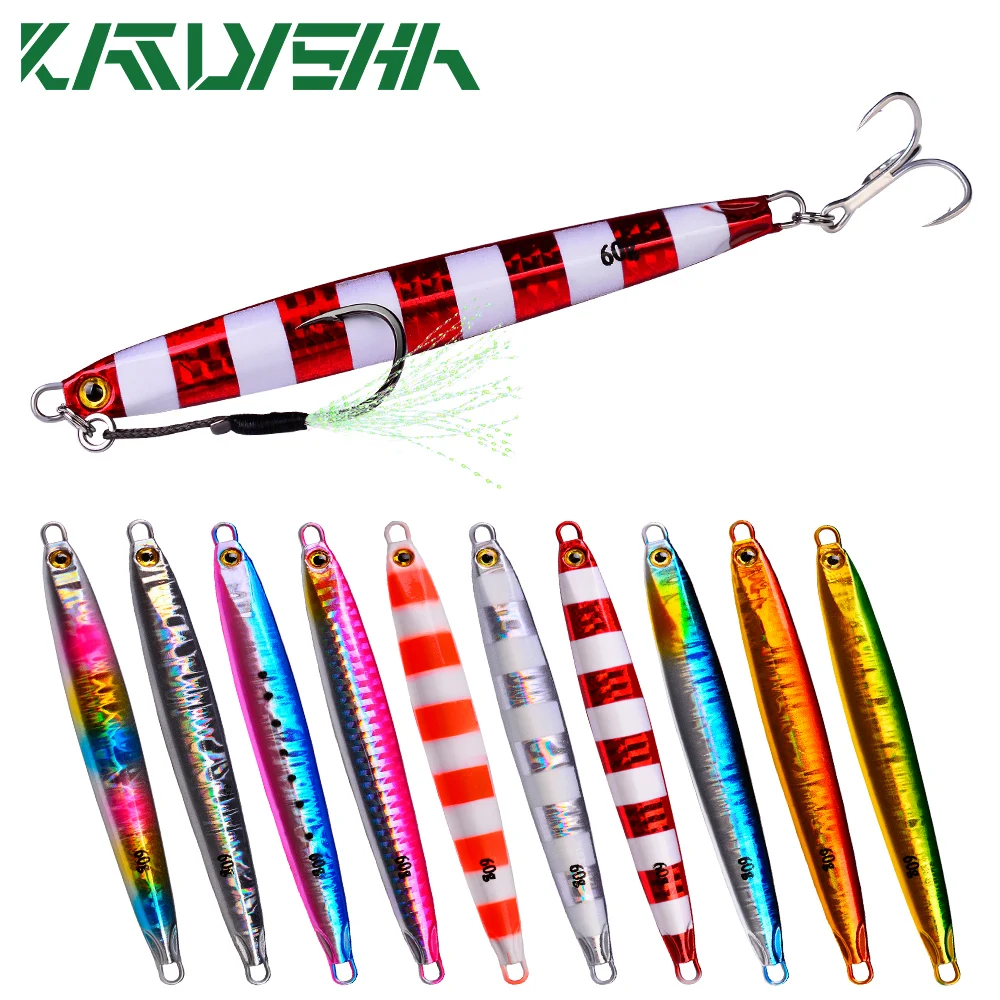 

KATYUSHA 5Pcs/set Long Metal Jig Fishing Lures 10g-20g-30g-40g-60g Slow Cast Jigging Spoon Artificial Shore Metal Baits