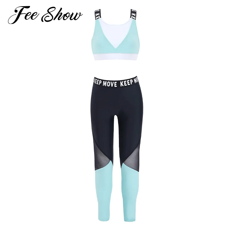 

2Pcs Yoga sets Sportswear Kids Girls Sport Outfit Cross Straps Open Back Mesh Patchwork Sport Vest and Pants Set Gym Tracksuits