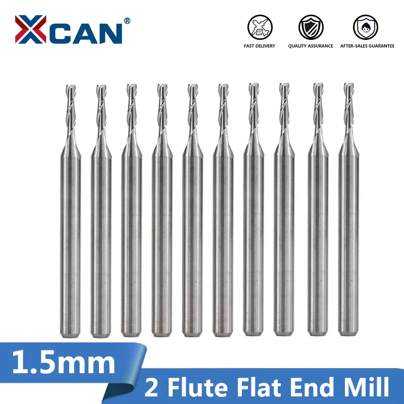 XCAN 10 stücke Durchmesser 1,5mm 2 Flöte Flache Ende Mühle CNC Router Bit für Holz/Kunststoff Gravur Hartmetall fräsen Cutter