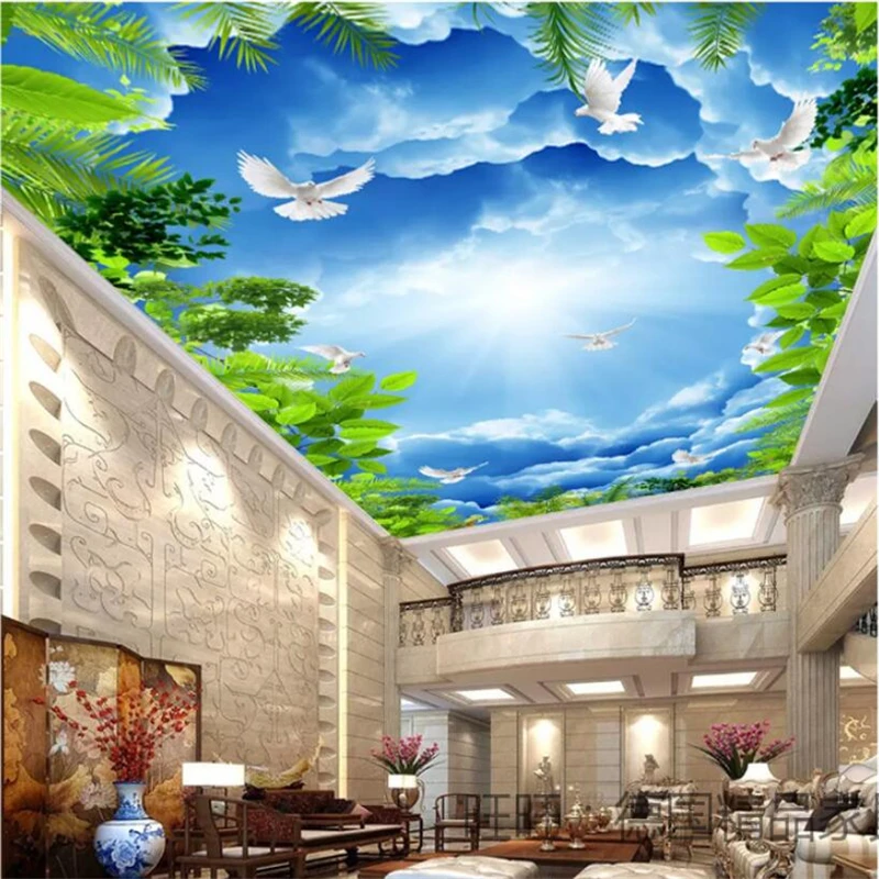 

Custom wallpaper 3d ultimate fantasy leaves sky clouds zenith ceiling mural background wall background painting papel de parede