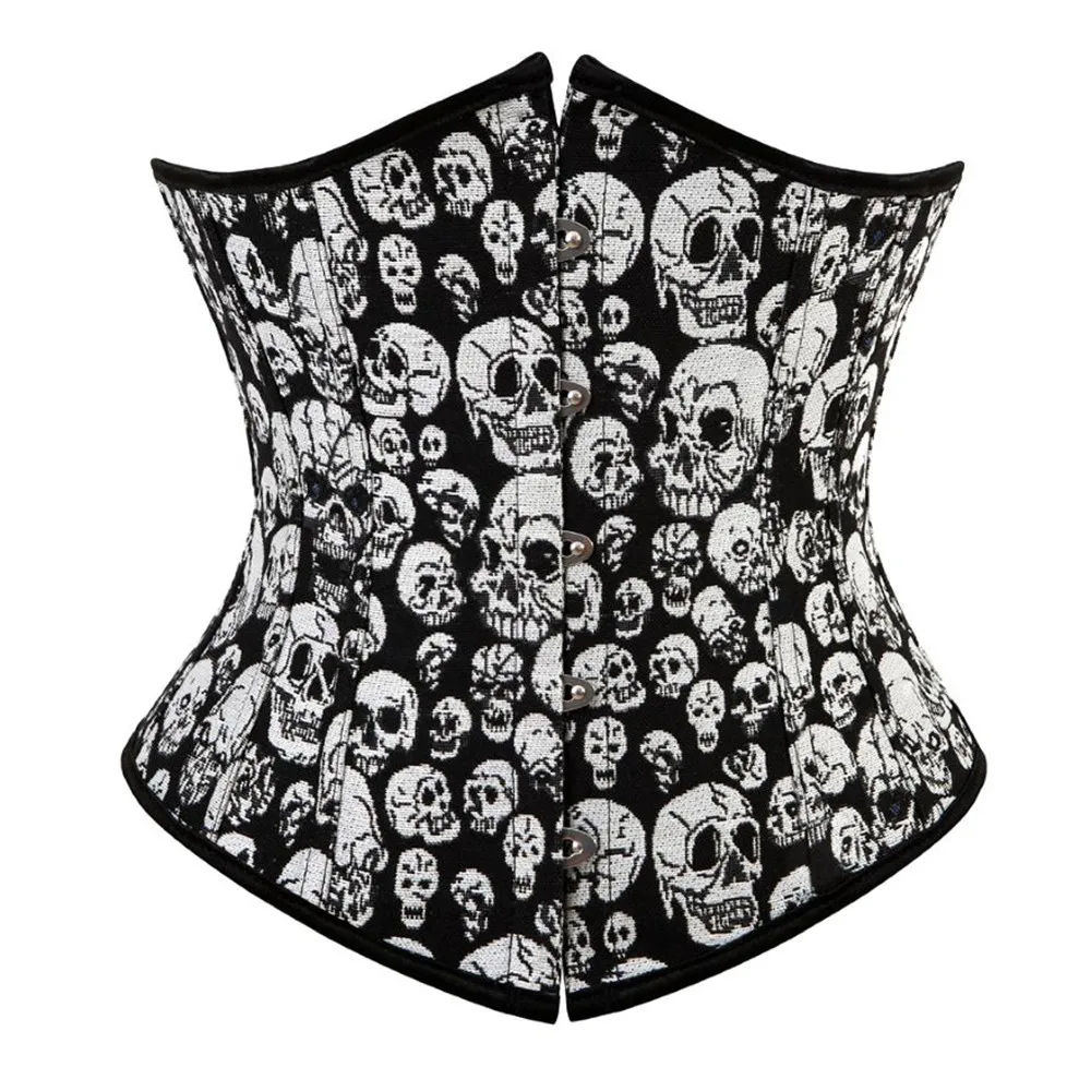 

Women Underbust Corset Sexy Gothic Skull Pattern Body Shaping Waist Trainer Bustiers Slimming Waist Clip Plus Size S-6XL