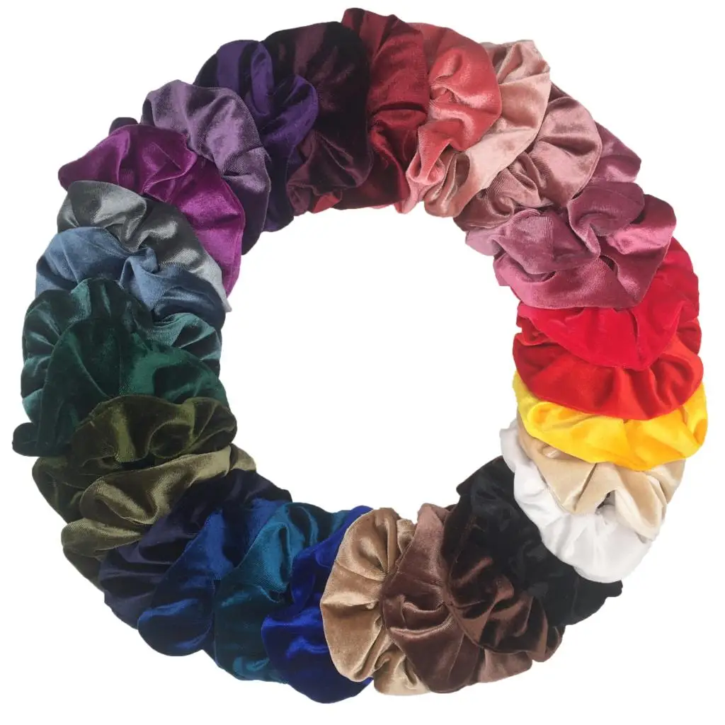 Women\'s Velvet Hair Scrunchies Set Tie Hair Accessories Ponytail Holder Fashion Rubber Bands Print Adult Solid Color 6pcs/pack