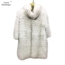 2014 Raccoon Floating Gold Color White Long Sleeved Real Fur Coat