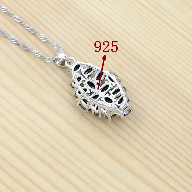 925 Sterling Silver Jewelry Set for Women Black Cubic Zirconia Punk Bracelet Pendant Chain Earrings Ring