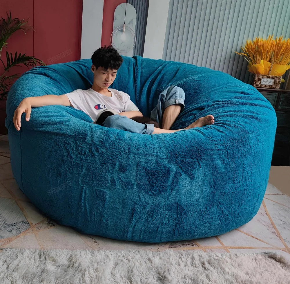 Dropshipping 6FT-7FT Giant Fur Bean Bag Cover Big Round Soft Fluffy Faux Fur BeanBag Plush Lazy Sofa Bed Living Room Furniture