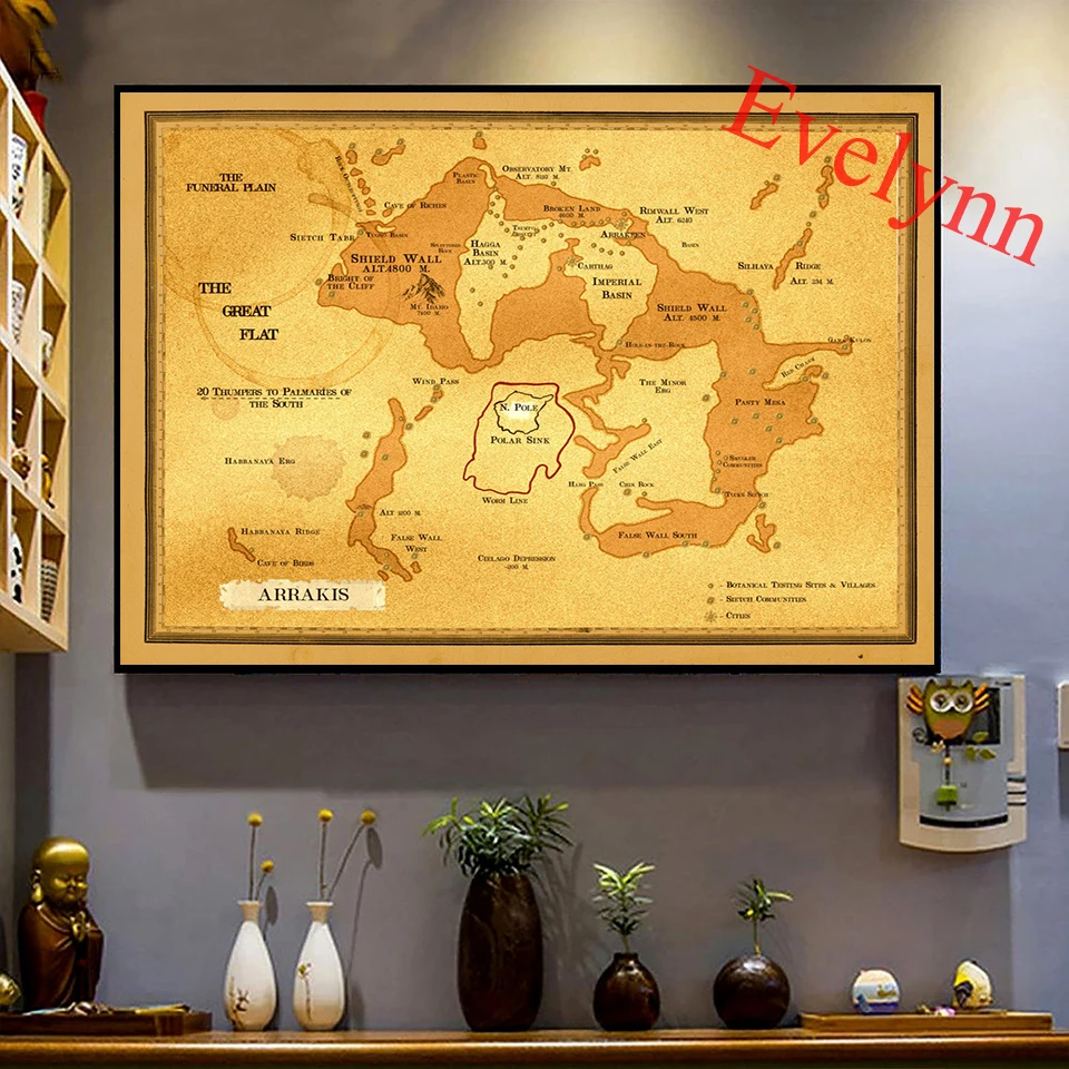 Arrakis Map, Dune, Retro Arrakis Poster, Vintage Dune Poster, Wall Print Art Canvas Home Decoration Painting